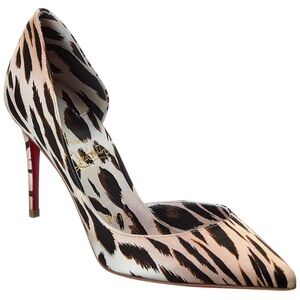 Christian Louboutin Iriza 85 Cheetah Crepe Satin Gigi Rose Dorsay Heel Pump 38